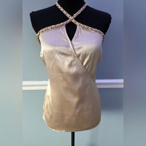 Cache Cream Halter Top with Braided Neckline S